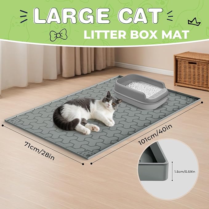 Silicone Cat Litter Mat for Litter Box - 34" X 22"Waterproof Urine - Proof Mat, Non - Slip Trapping Pad to Keep Floor Clean, Easy to Clean Cat Floor Mat（Deep Gray）