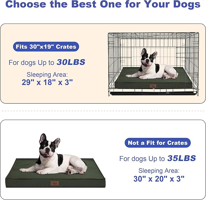 Outdoor Dog Bed for Small Dogs, Waterproof Dog Crate Bed for Medium Dogs Cats, Orthopedic Egg Crate Foam Pet Bed with Washable Removable Oxford Cover, Dark Green