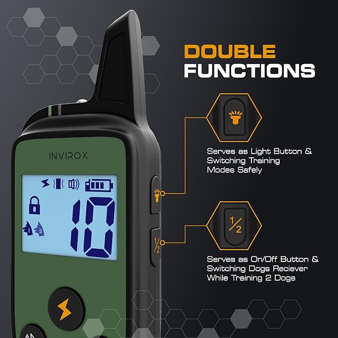 INVIROX Dog Training Collar with Remote [Spark K9] 1100 Yard Range, 124 Levels of Control, Beep, Vibration & E-Stim Modes, IP67 Waterproof E Collar for Dogs Training