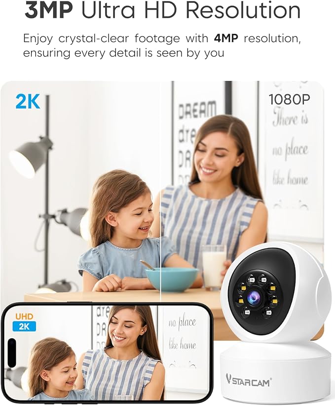 VSTARCAM Indoor 360° Pan-Tilt Home Security Camera, 2K QHD Dog Camera with Color Night Vision, Motion Detection for Baby and Pet Monitor, 2-Way Audio, Works with Alex, Cloud & SD Card Storage