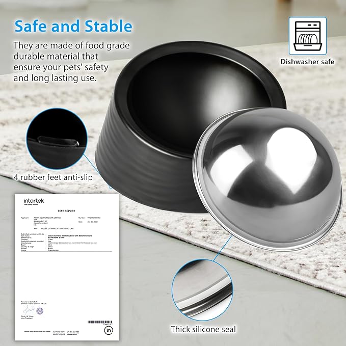 Slanted Small Cat Food Bowl 0.5 Cup, 15° Tilted Stainless Steel Mini Dog Puppy Food Bowl, Non-Slip & Non-Spill Small Kitten Pet Feeder with Elevated Detachable Melamine Stand, Easy to Get Food