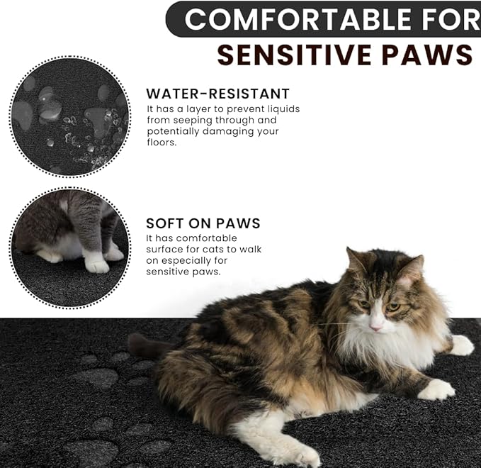 Andalus Small Cat Litter Mat, Pack of 2 - Waterproof, Non-Slip & Easy to Clean Cat Litter Box Mat for Extra Efficient Pet Litter-Trapping, Black (15.75” X 11.75”)