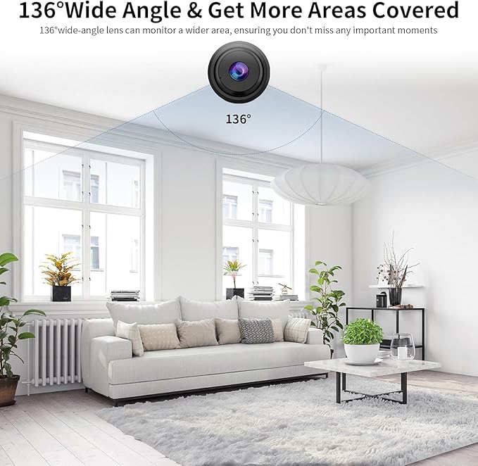 VSTARCAM Tiny Camera for Home Security 1Pcs, 2.4GHz WiFi Portable Battery Operated with IR Night Vision, Human Detection, 136° Wide Angle, Baby Monitor Small Motion Activated Camera