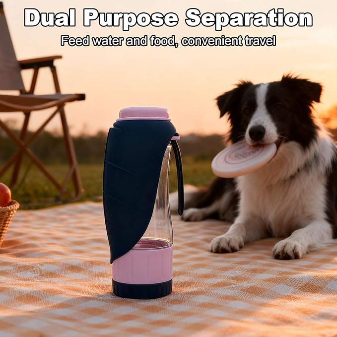 Diydeg Dog Water Bottle, Leak Proof Portable Puppy Water Dispenser with Food Container, Pet Dispenser Drinking Feeder for Pets Outdoor Walking, Hiking, Travel
