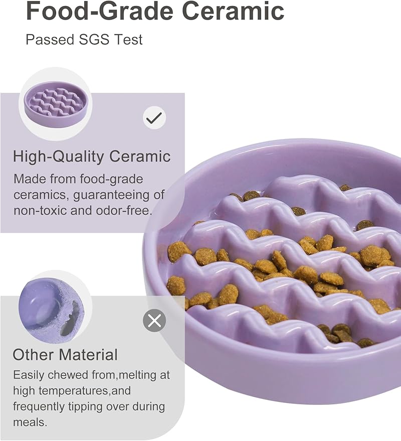 Ceramic Maze Dog Slow Feeder with Non-Slip Silicone Rim – Heavy-Duty Stoneware Bowl with Puzzle Pattern for Bloating & Obesity Prevention (Purple-S)
