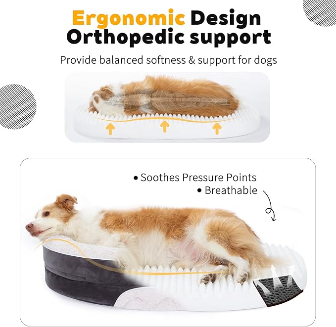 Orthopedic Dog Bed Couch for Large Sized Pets with Egg Foam Support, Four-Sided Bolster Cushions, Soft Tear-Resistant Fabric, and Removable Machine Washable Plush Cover
