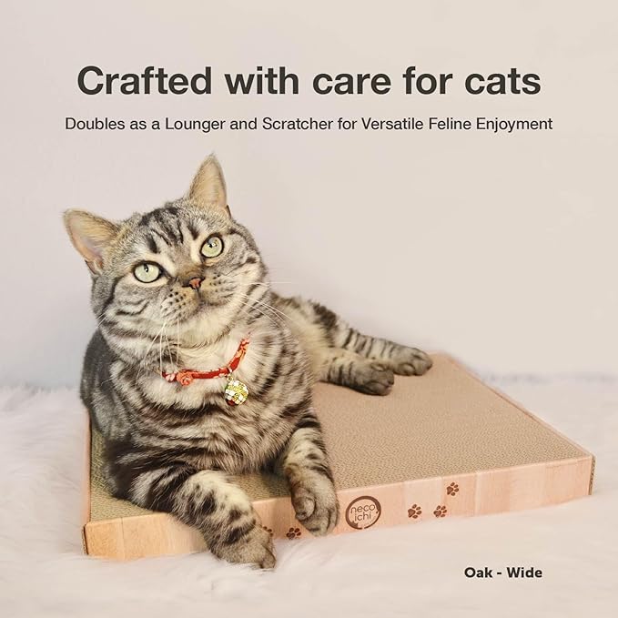 Necoichi Cardboard Cat Scratcher Bed for Indoor Cats - Cat Scratching Board (16" Wide, a.Oak Lounge)