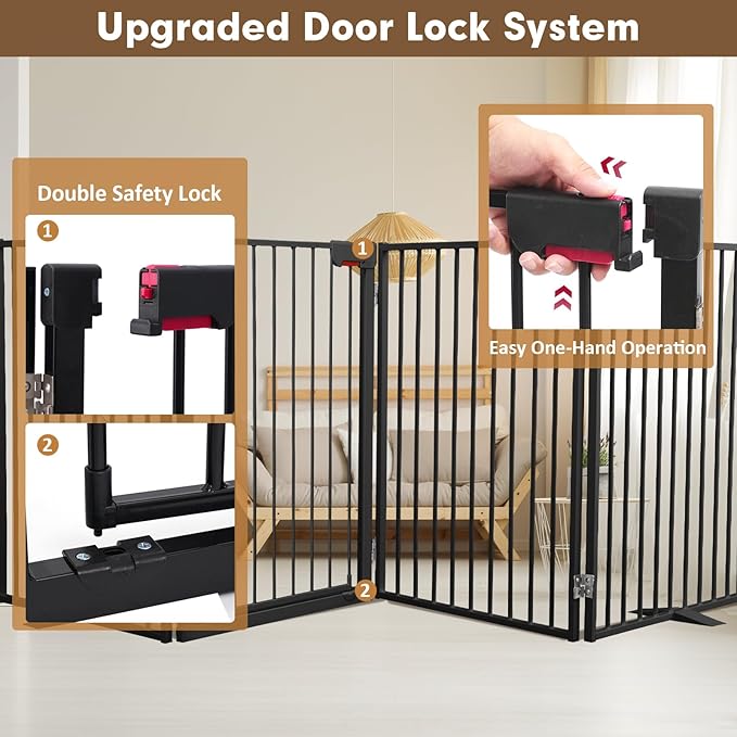 Metal Freestanding Dog Gates with Door,Extra Wide 24", 32" Height Foldable Dog Fence for Indoor & Outdoor, Heavy Duty Freestanding Pet Barrier for Stairs, Doorways, Halls, Kitchen,Yard,Christmas Tree