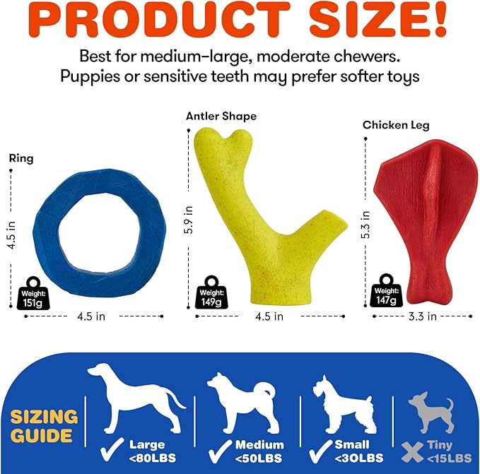 FOFOS Dog Chew Toys for Aggressive Chewers, 3 Pack Tough Nylon Dog Toys, Beef Flavor Chew Toys, for Medium Large Dogs to Keep Them Busy
