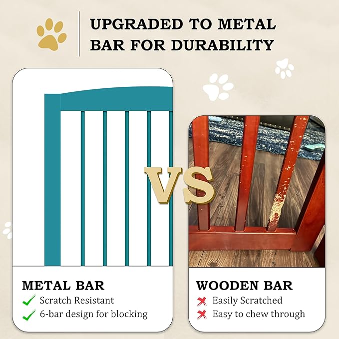 Freestanding Pet Gates with Walk Through Door, Dog Indoor Fence, Dog Gate for The House, Doorway, Stairs, Extra Wide Pet Gate, Support Feet Included, 120 Inch Wide, 6 Panels 24" Tall, Blue