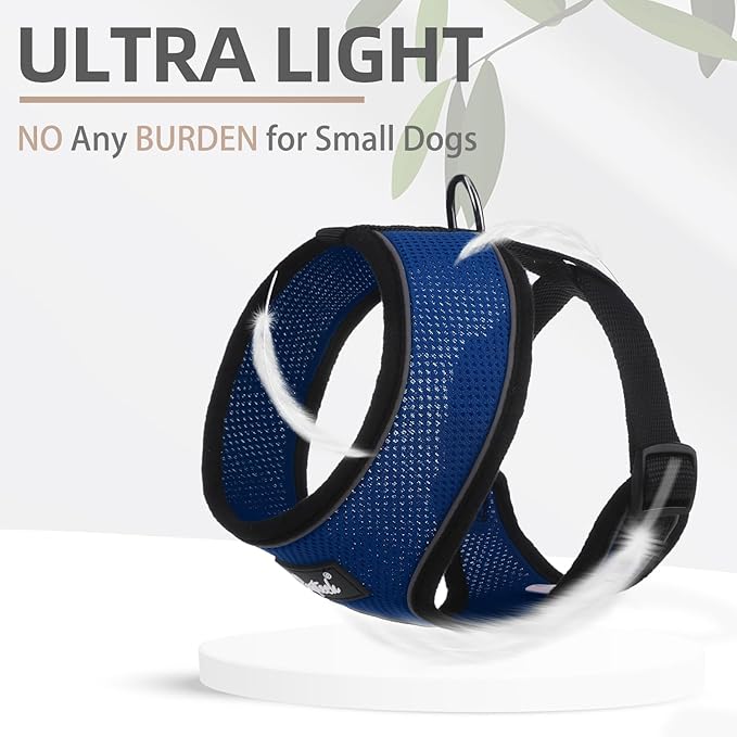 PUPTECK Soft Mesh Dog Harness and Leash Set Pet Puppy Cat Comfort Padded Vest No Pull Harnesses, Solid NavyBlue, L