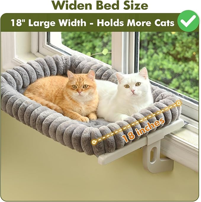 Cloud-Cuddle Cat Window Perch with 4-Sided Bolster, Zipper Design Cushion Window Seat for Window Sill, Sturdy Metal Frame & Easy Assembly Pet Hammock Bed for Indoor Cats (Gray, Medium)