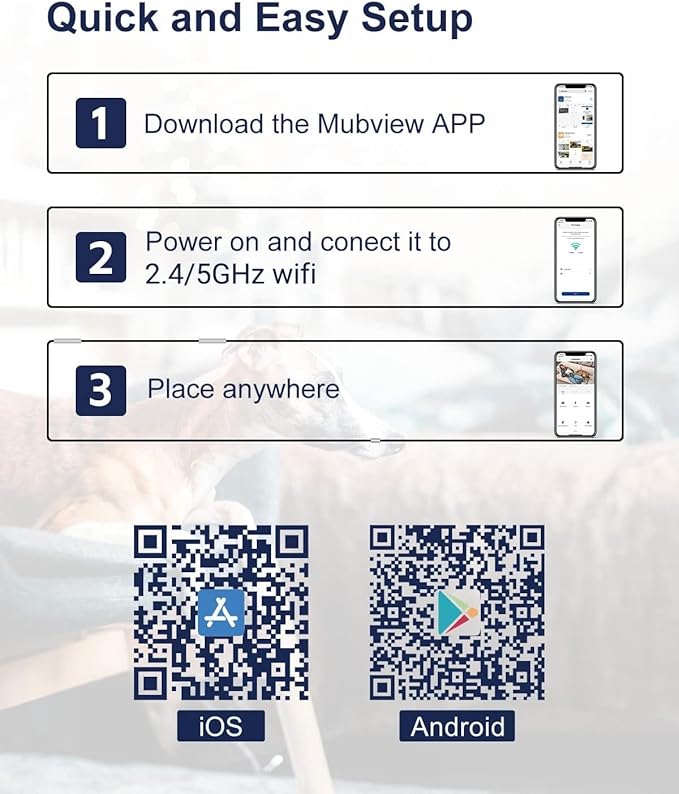 MUBVIEW Cameras for Home Security, 2.4/5GHz WiFi 2K Indoor Wired Se2.curity Baby/Pet Camera with Phone App, Night Vision, 24/7 Record, 2-Way Audio, Motion Tracking, Cloud Storage