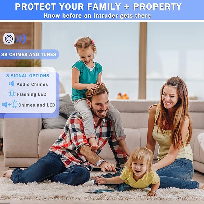 Motion Sensor Alarm,Wireless Driveway Alarm Indoor Home Security Business Detector Alert System -Monitor&Protect Property - 2 Receiver and 3 PIR Sensor-38 Chime Tunes