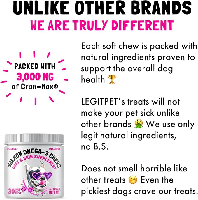 Omega 3 Alaskan Salmon Oil Treats for Dogs 30 Fish Oil Chew Supplement Skin and Coat Allergy and Itch Relief Hip & Joint Health Brain Shedding Hot Spots Treatment Omega 3 6 9 EPA & DHA Fatty Acids