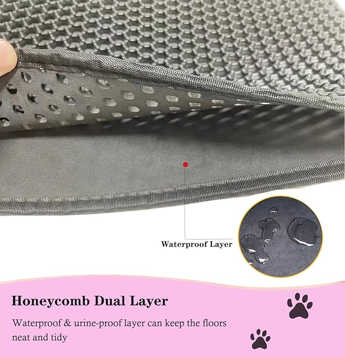 Large Cat Litter Mat - 30"x 24" Double Layer Honeycomb Kitty Litter Mat,Waterproof and Urine-Proof,Easy to Clean with Handles,Ideal Litter Trapping Mat for Cats