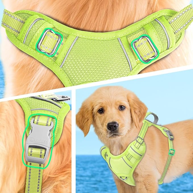 BARKBAY No Pull Dog Harness Large Reflective Dog Harness with Front Clip and Easy Control Handle for Walking Training Running with ID tag Pocket(Sunlight,S)