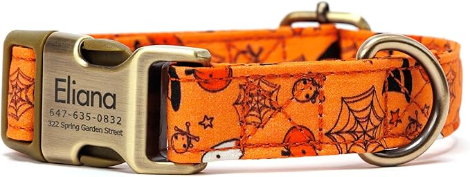 Personalized Dog Collar with Name and Phone Number Engraved,Adjustable Custom Puppy Collar,Organic Cotton Pet Collar for Small Medium Large Boy Girl Dogs