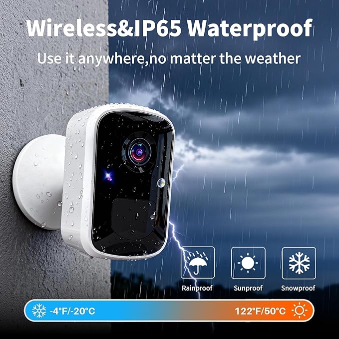 Wireless Security Camera, WiFi Battery Powered Camera with 3MP Pixel, AI Motion Detection, 2-Way Talk, Spotlight, Siren, IP65, Cloud/Up to 256G SD Storage (Provide SD Card About 180 Days of Storage)