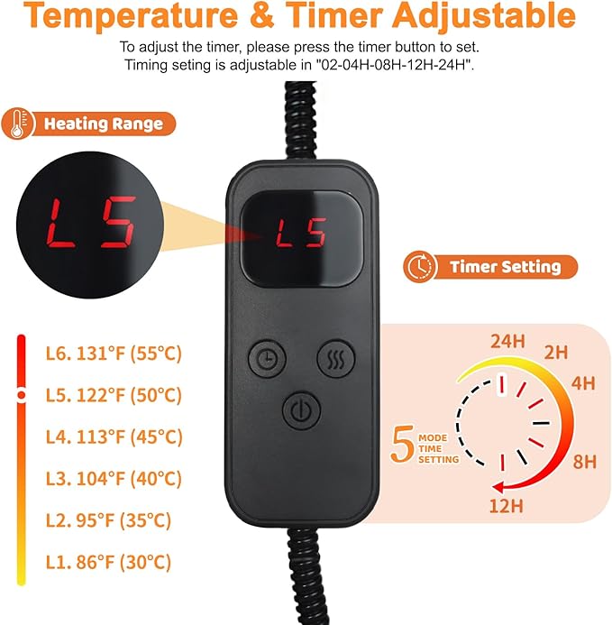 Cat Heating Pad, 6 Adjustable Temperature & 5 Timer Options, 17.7'' x 17.7'' Pet Heating Pad for Cats Dogs, Waterproof Indoor Outdoor Electric Heated Cat Bed Dog Mat with Chew-Resistant Cord (Grey)