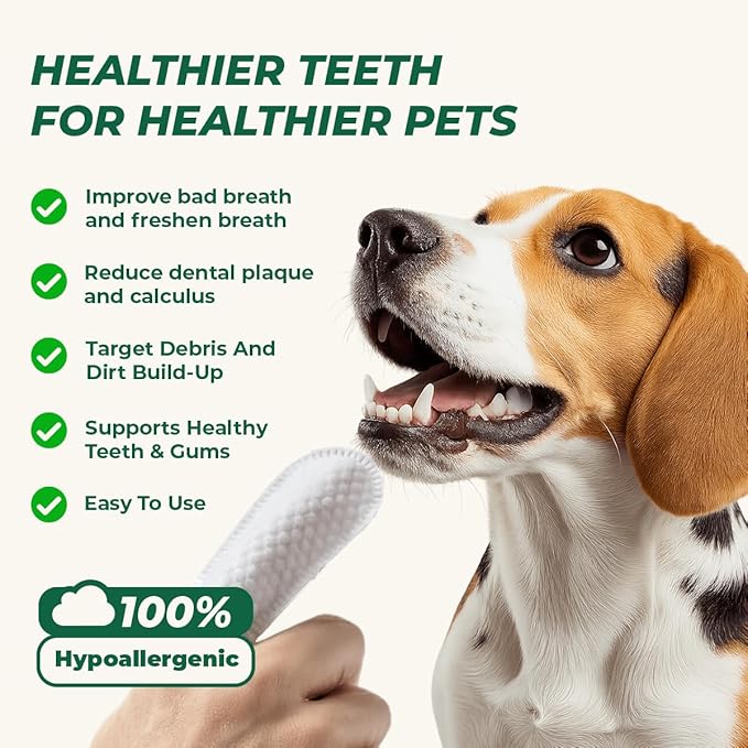 Pet Dental Finger Wipes for Dogs & Cats – Rinse-Free Oral Care, Helps Reduce Plaque & Tartar, Freshens Breath, Disposable Finger Wraps for Gentle Gum Cleaning, 50 Count