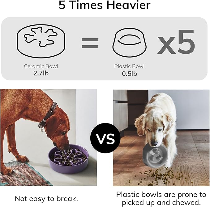 Slow Feeder,Ceramic-Slow Feeder Dog Bowls,Puzzle Food Bowl Maze,2.5 Cups Slow Feed Dog Bowl for Medium and Large Breed Dogs,Purple