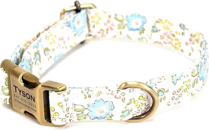 Personalized Dog Collar with Name and Phone Number Engraved,Adjustable Custom Puppy Collar,Organic Cotton Pet Collar for Small Medium Large Boy Girl Dogs