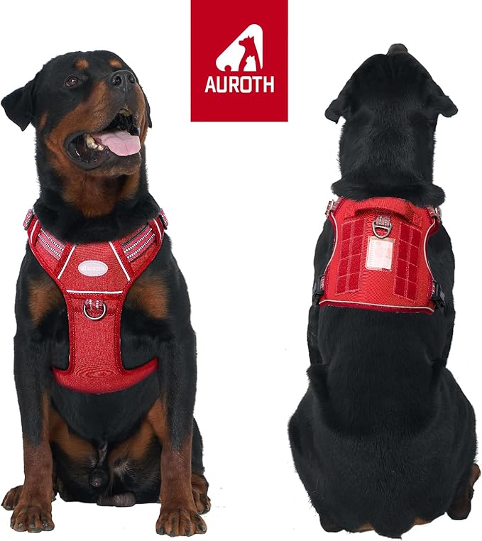 AUROTH Tactical Dog Harness for Large Dogs No Pull Adjustable Pet Harness Reflective K9 Working Training Easy Control Pet Vest Military Service Dog Harnesses Red XL