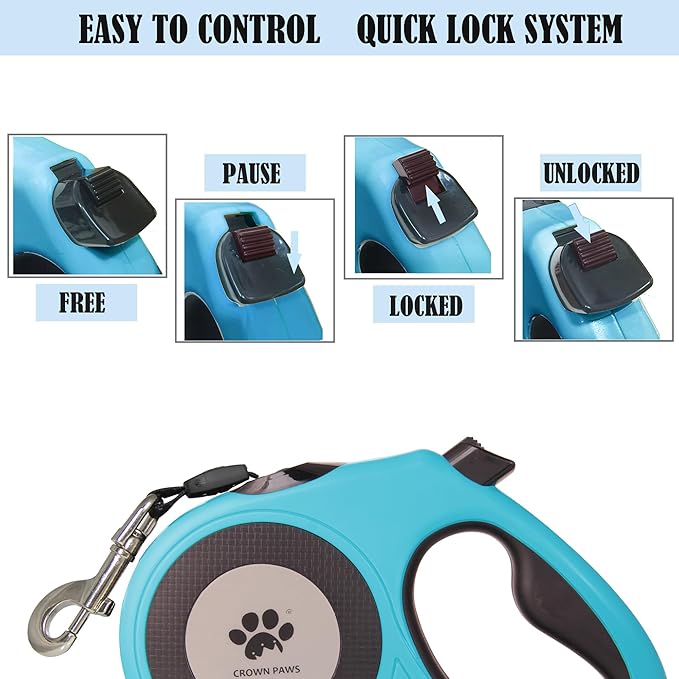 16 ft Retractable Dog Leash for Extra Large Dogs up to 130 lbs,Tangle-Free Nylon Tape,Blue Dan24 XL