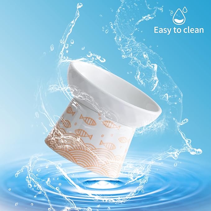 OMAYKEY Elevated Cat Bowls, 8 Oz Ceramic Raised Tilted Cat Food Water Bowl, Reduce Vomiting and Protect Pets' Spines Dishes for Cat, Small Dog and Kitten, Orange, 2 Packs