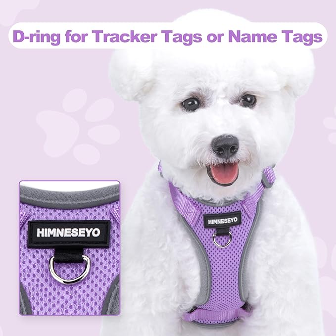 Small Dog Harness and Leash Set, No Pull Adjustable Pet Harness for Small Dogs, Breathable Mesh Rflective Dog Vest Harness (Light Purple, S)