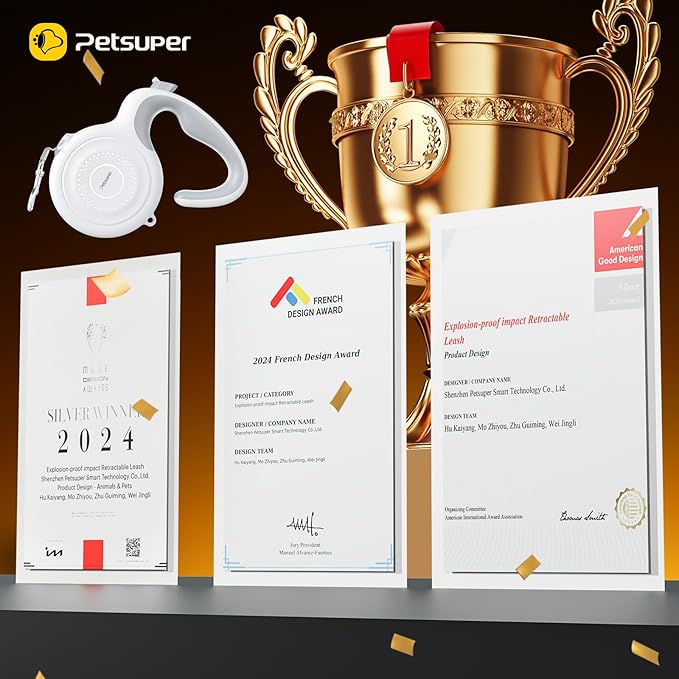 AutoBrake Retractable Dog Leash for Small and Medium Dogs, 360° Tangle-Free Dog Leash and 10Ft Strong Nylon Tape, Ergonomically Comfortable and Lightweight Grip Handle (White)