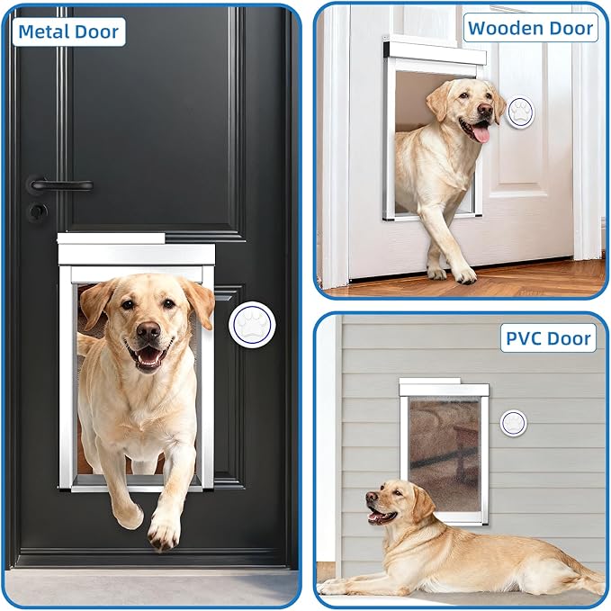 Small Dog Door for Door,Electronic Pet Automatic Door Smart Aluminum Dog Door with Dogbell Activated Auto Lift, Lockable Weatherproof Telescoping Tunnel for Small Pets(Pets Up to 12 Lb)