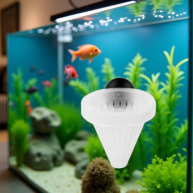 White 7cm Cone Shape Aquarium Red Worm Fish Feeder with Suction Height Professional, Automatic Feeders, Fish and Aquatic Pets