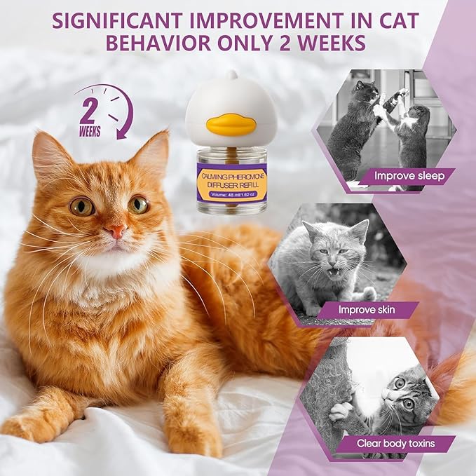 Cat Calming Pheromone Diffuser Kit, 2 Plug-Ins + 4 Refills (48ml Each), Long-Lasting Stress & Anxiety Relief, Reduces Fighting, Spraying & Scratching, Safe & Drug-Free Comfort for All Cats and Kittens