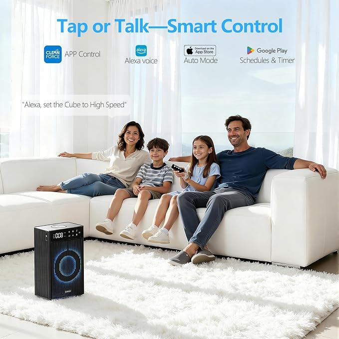 CleanForce Cube | 4-in-1 Desk Smart Air Purifier with Wireless Charger, Bluetooth Speaker & Cordless Diffuser | for Home Office, Bedroom | FCC Certified | Quiet & Space Saving
