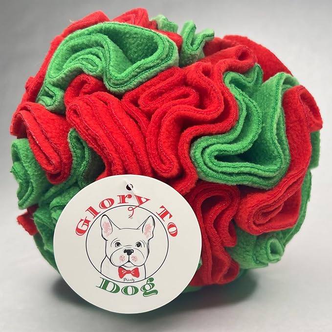 Glory To Dog Puppy and Medium Breed Snuffle Interactive Foraging Dog Puzzle Ball Toy Christmas Green and Red Large