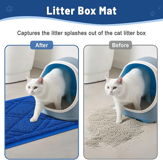 Smiry Cat Litter Box Mat 47x32, Non-Slip Water Resistant Litter Trapping Mat, Easy Clean Less Waste and Urine-Locking Cat Carpet for Indoor, Blue
