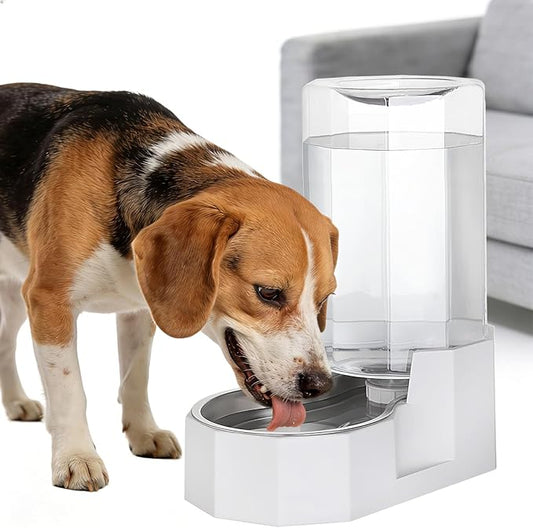 Sfozstra Automatic Pet Water Dispenser: 8L White Gravity Stainless Steel Water Bowl - with Specialized Brush - Angular Water Feeder for Senior Pet Dogs with Neck Pain Relief in Living Room Bedroom