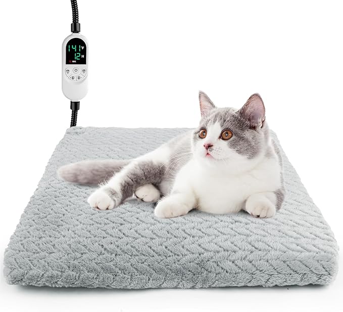 ENJOY PET Heated Cat Bed Indoor, 12 Level Timer and Temperature Cat Heating Pad, Electric Pet Heating Pad for Puppy Cats Dogs with Chew Resistant Steel Cord Heated Pet Bed