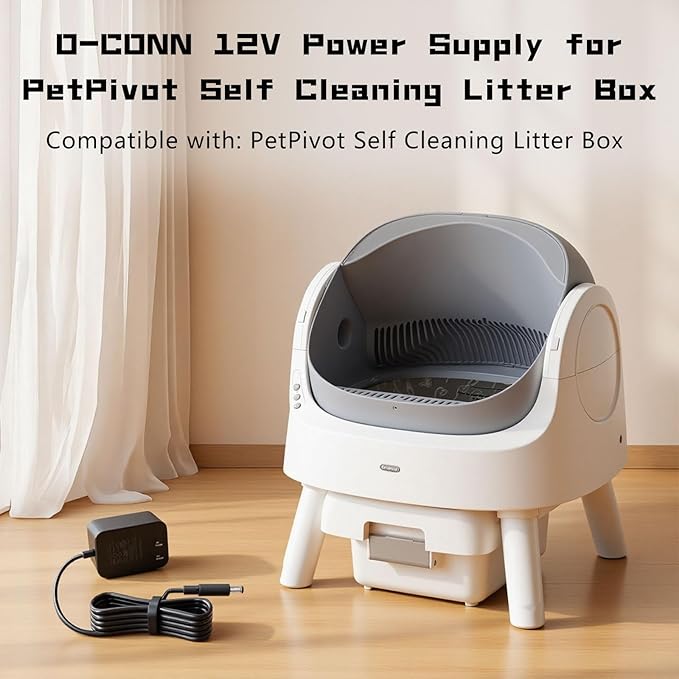 12V DC Power Supply, Replacement for PetPivot Self Cleaning Cat Litter Box, Litter Box Power Cord Compatible with PetPivot Self Cleaning Cat Litter Box