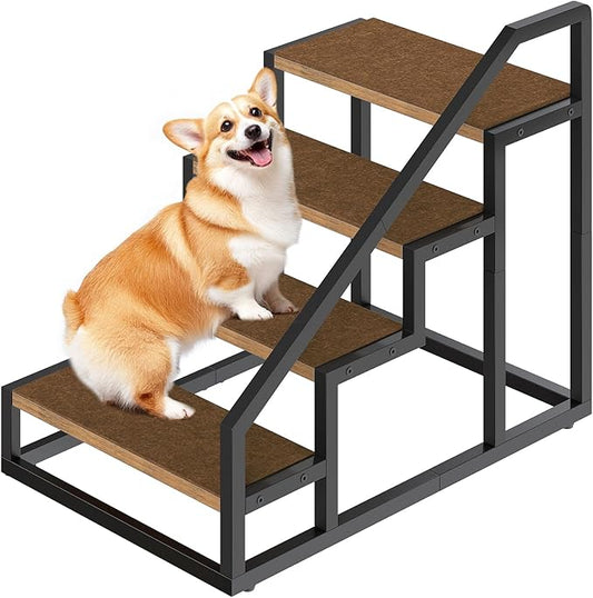 Dog Stairs for Small Dogs, 4-Steps Dog Steps for High Beds and Couch, 20.5”H Pet Steps with Non-Slip, Brown and Black LT01BV