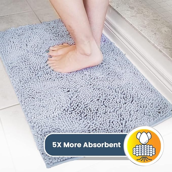 Muddy Mat® AS-SEEN-ON-TV Highly Absorbent Microfiber Door Mat and Pet Rug, Non Slip Thick Washable Area and Bath Mat Soft Chenille for Kitchen Bathroom Bedroom Indoor and Outdoor - Baby Blue 18"X28"