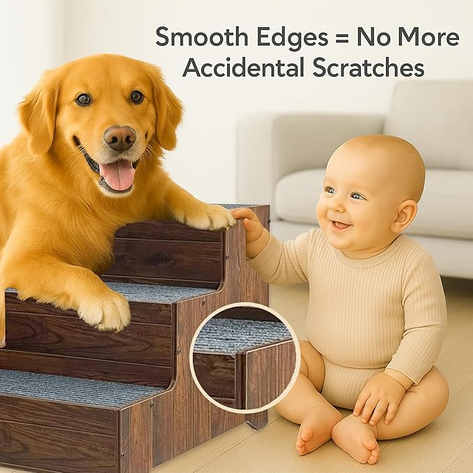 Furniture Dog Stairs for Large Dogs, Wooden Wide Pet Steps, Non-Slip 3-Step Stable Dog Ladder for High Bed,Couch,Sofa – Upgraded Solid Stair for Senior, Injured, Recovering, Short-Legged Pets,Walnut