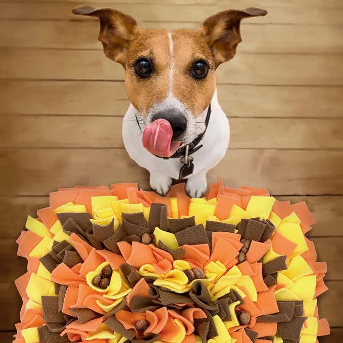Pet Snuffle Mat for Dogs, Dog Feeding Mat, Nosework Training Mats for Foraging Instinct Interactive Puzzle Toys (Orange&Yellow&Brown)