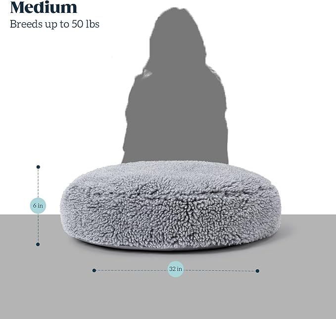 Stoutwool Indestructible Dog Bed - Round Chew Proof Dog Pad - Fluffy Pillow Bed for Aggressive Chewers - Durable - Washable - Ideal for Medium Breeds - 32", Charcoal