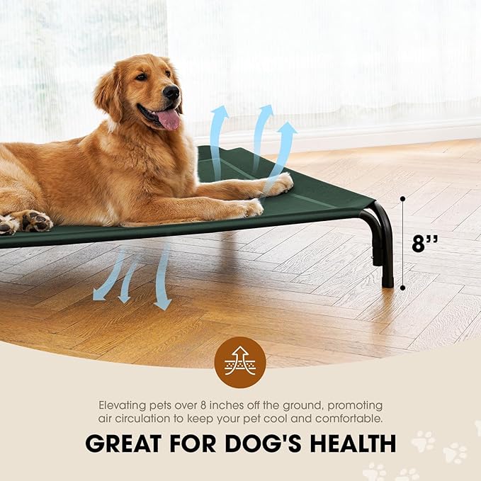 Elevated Dog Bed, Raised Outdoor Pet Bed for Large Sized Dog, Portable Cooling Pet Cot with Breathable & Washable Mesh, Indoor & Outdoor Pet Hammock with Skid-Resistant Feet.