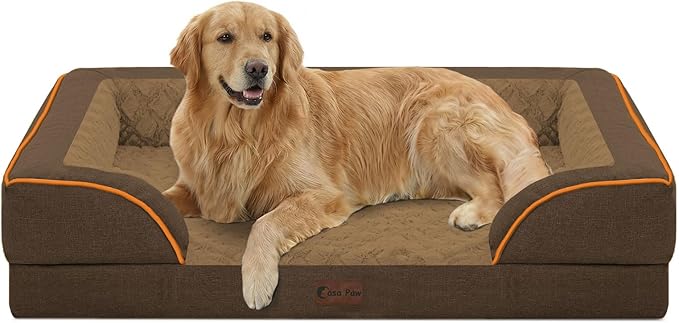 Orthopedic Dog Beds for Extra Large Sized Dogs, Waterproof Memory Foam XL Pet Bed with Sides 42x30Inch, Non-Slip and Egg-Crate Foam Big Dog Couch Bed with Removable Washable Cover, Brown