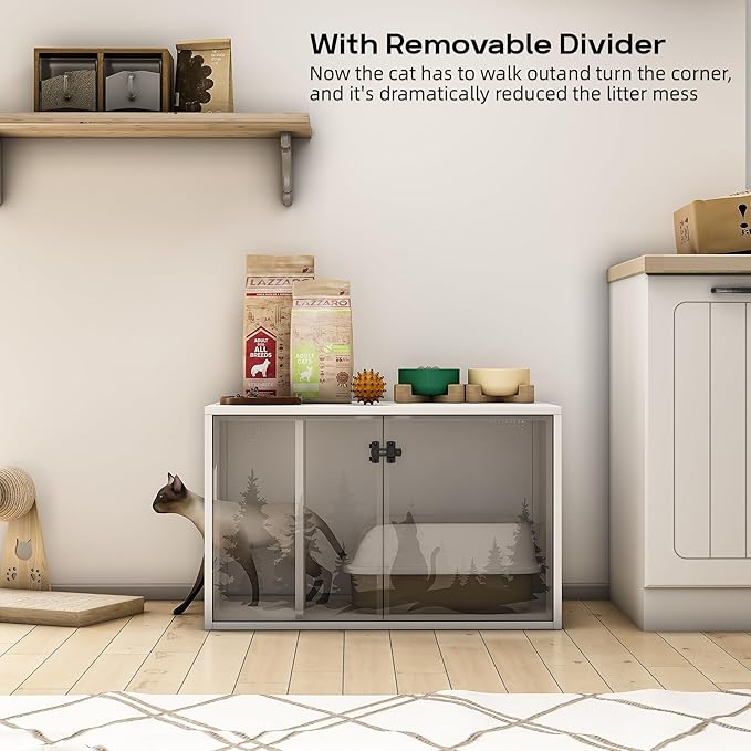 Cat Litter Box Enclosure Furniture Large Hidden Litter Box Cabinet with Removable Divider Decorative Litter Box Cat Washroom Fit Most of Litter Box