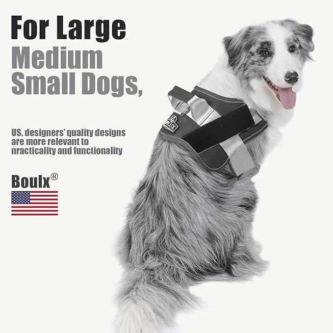 Bolux Dog Harness, No-Pull Reflective Dog Vest, Breathable Adjustable Pet Harness with Handle for Outdoor Walking - No More Pulling, Tugging or Choking (Black, XL)